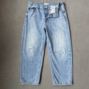 Madewell Jeans Womens 29 Blue Darted Barrel Leg Jean Button Fly Light Wash NR527